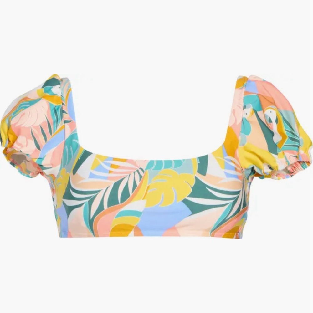 NWT Volcom Parrotise Floral Puff Sleeve Swim Crop Top